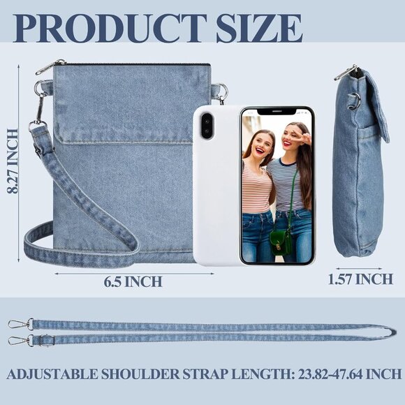 2 Pcs Small Denim Purses Crossbody Bags Jean Shoulder Handbag Adjustable Retro D - Picture 2 of 7